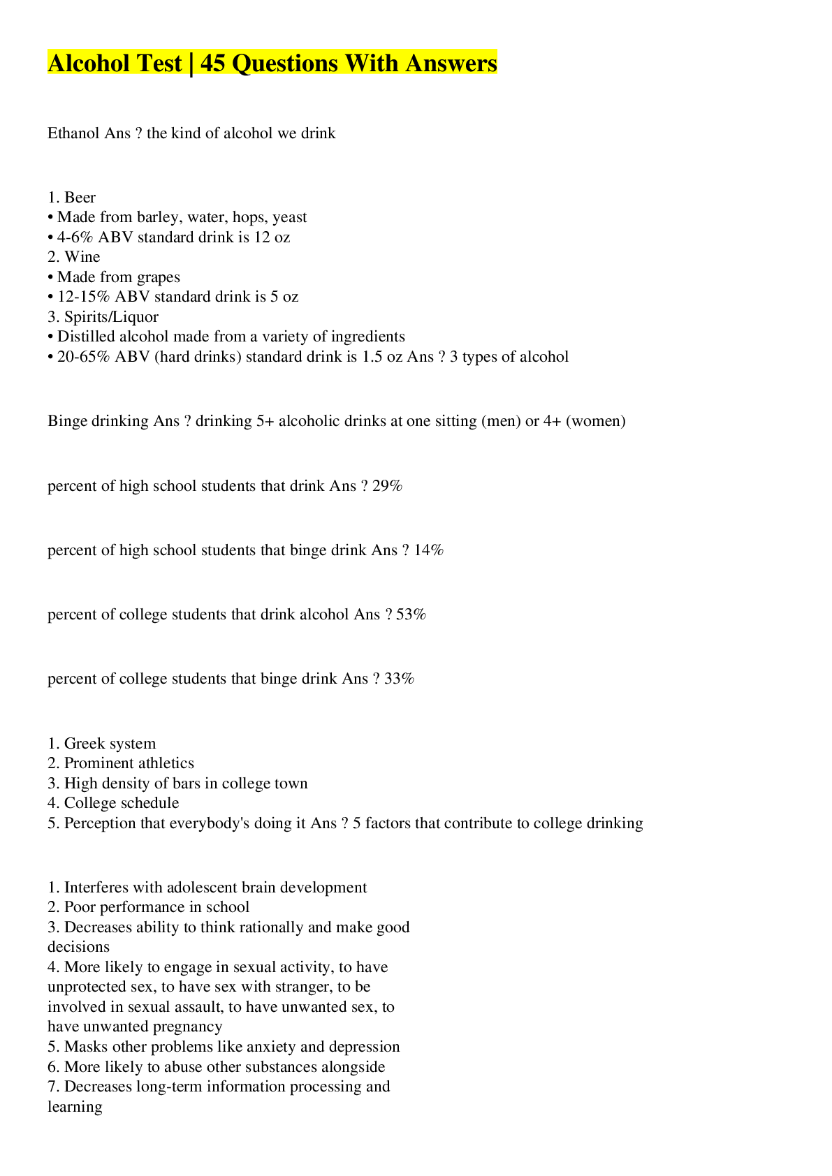 Preview image for Alcohol Test  | 45 Questions With Answers